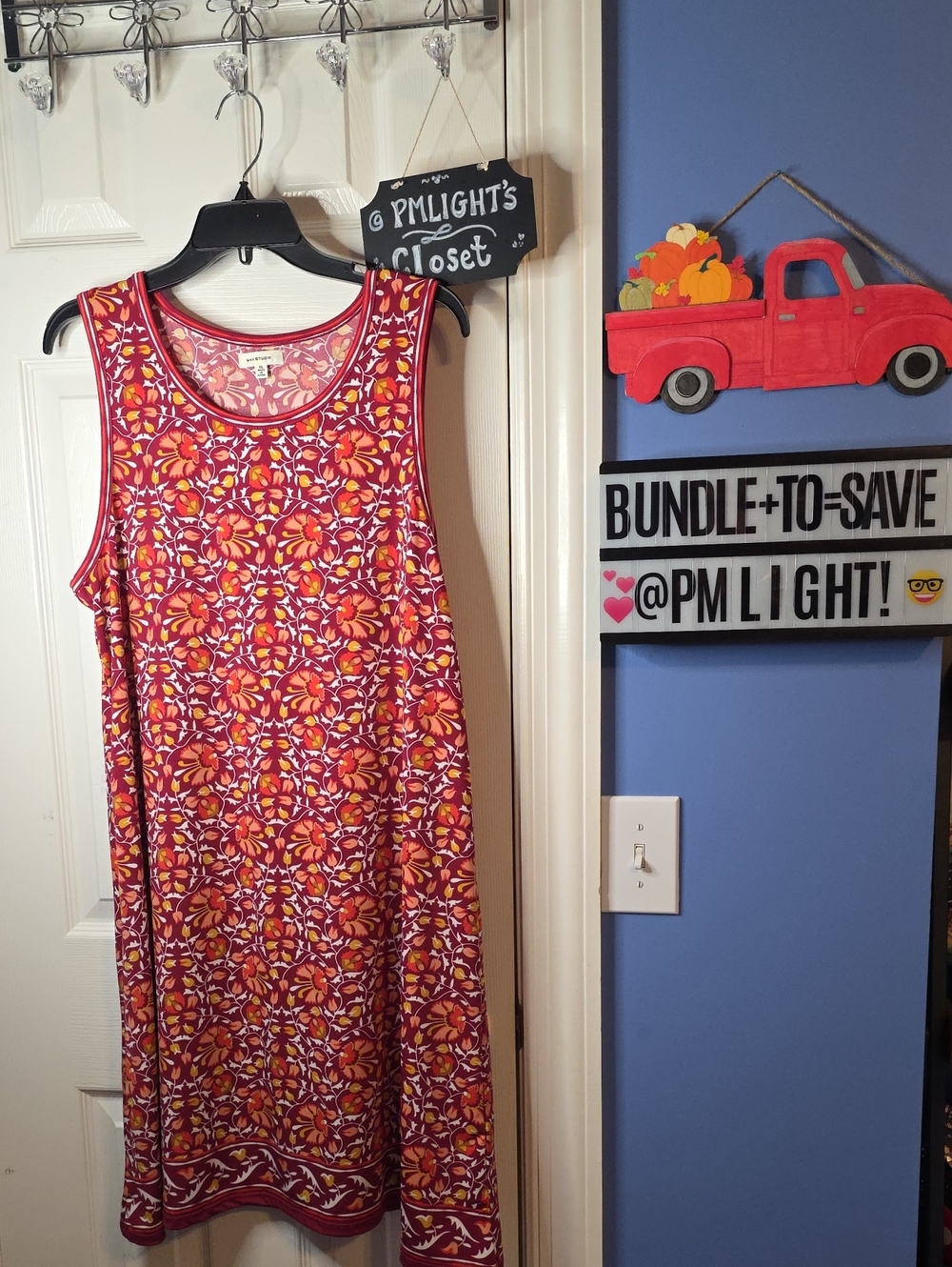 Max Studio Sleeveless Floral Shift Dress XL Orange Red Yellow Floral